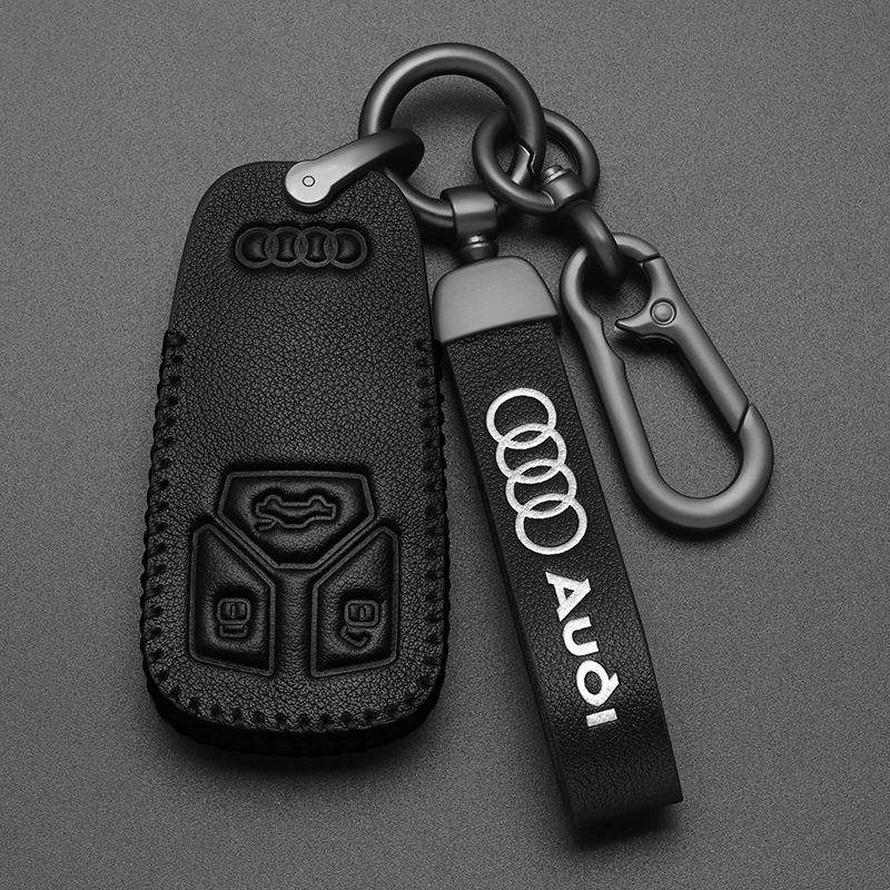 Чехол брелок кожаный (черный) Премиум для ключа Audi Q5 Q7 Q8 RSQ8 A6 C8 S6 RS6 A7 S7 RS7 A3 8Y A8 D5 4N RS TT
