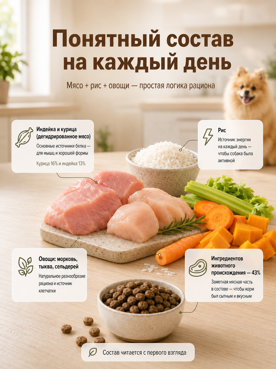 Сухой корм для собак малых пород Sirius, индейка и рис 2 кг