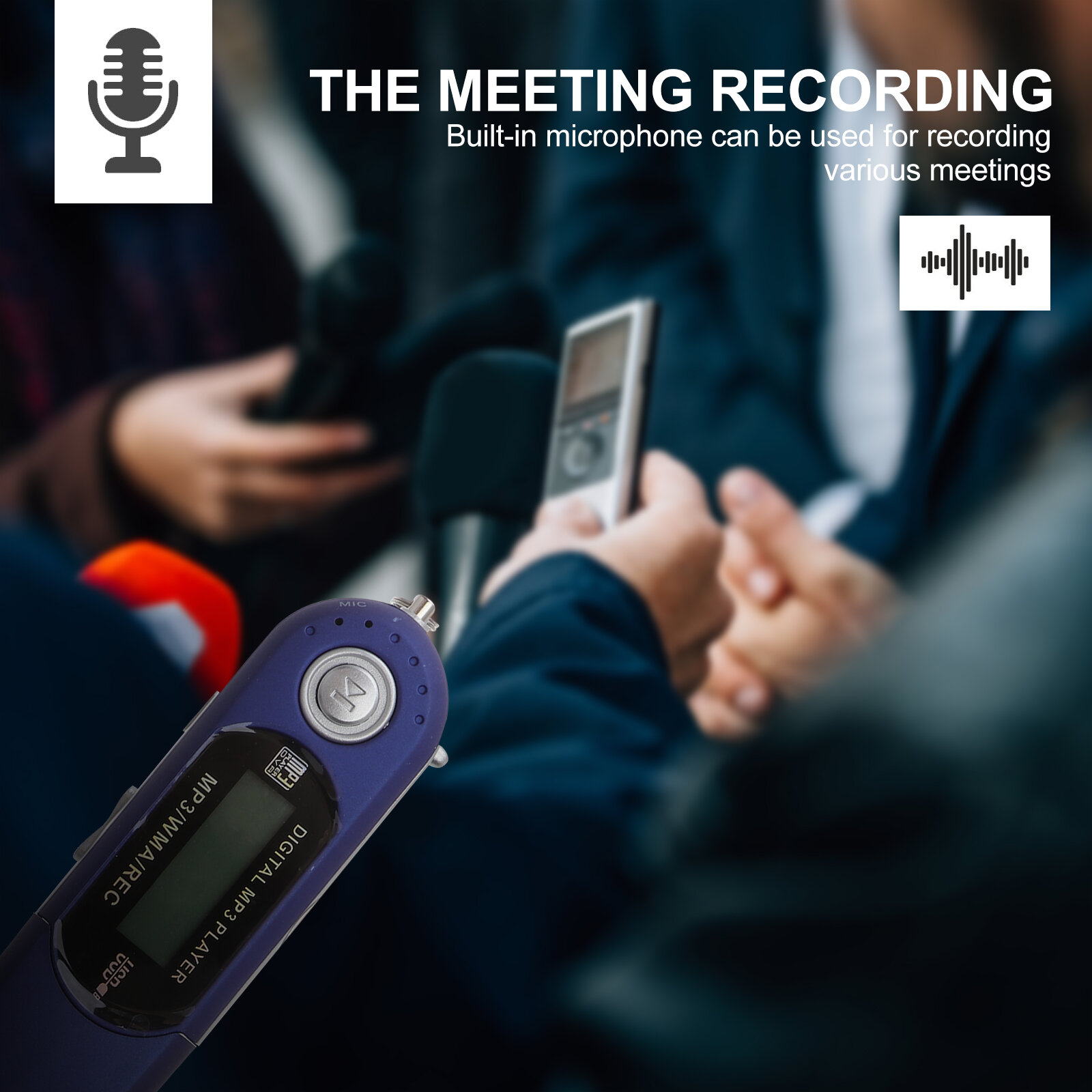 Цифровой mp3 плеер с 1.3-дюймовым lcd экраном, 4гб памяти, fm радио и usb накопителем синего цвета