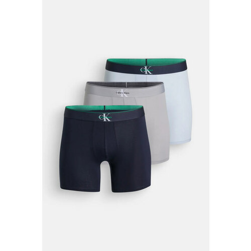 Трусы CALVIN KLEIN Graphic Monogram Boxer Briefs, комплект из 3 шт., размер L, голубой, серый
