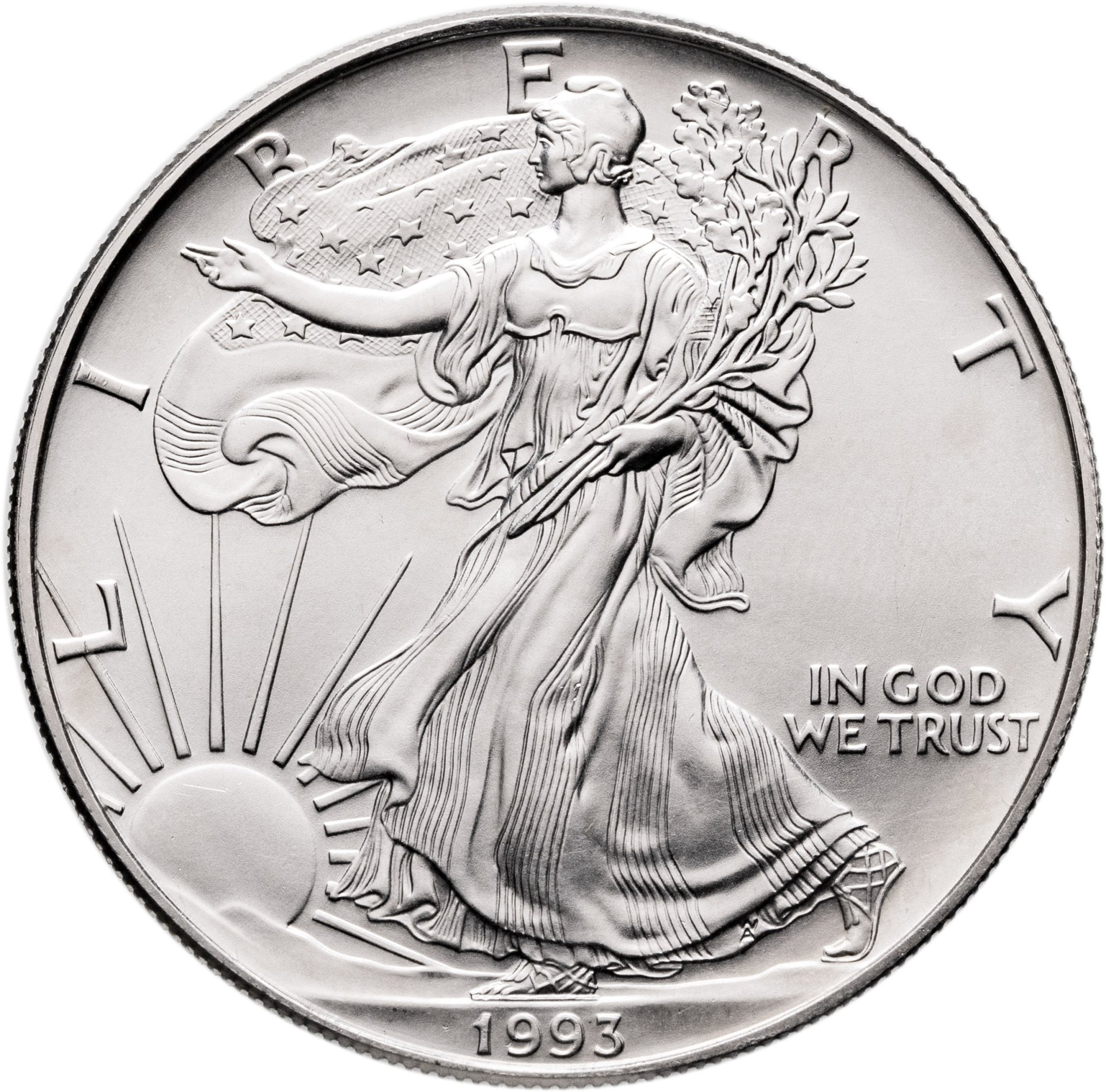 США 1 доллар dollar 1993 Американский серебряный орёл Без отметки монетного двора, Серебро 999, в сохранности UNC