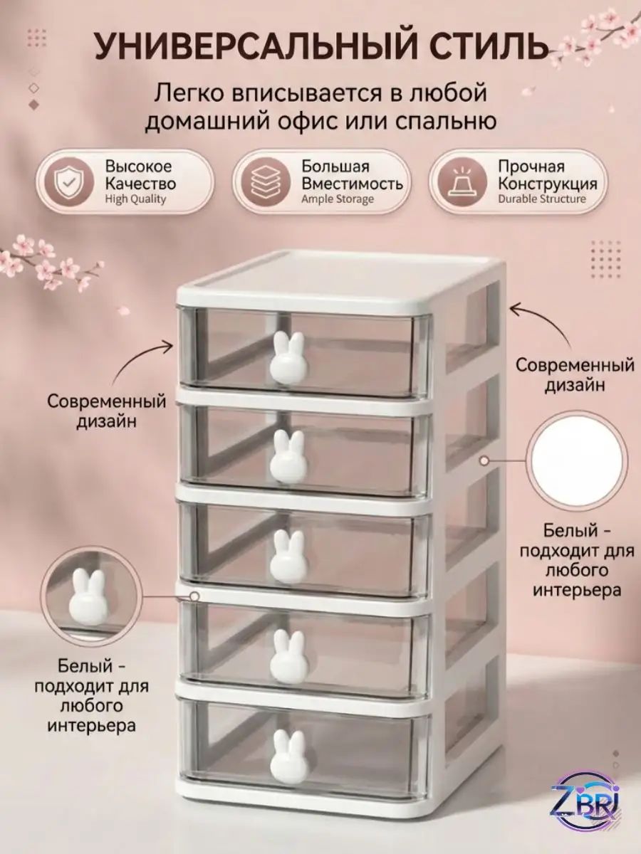 Органайзер для мелочей и косметики 17x13x26 см 1 шт пластик белый