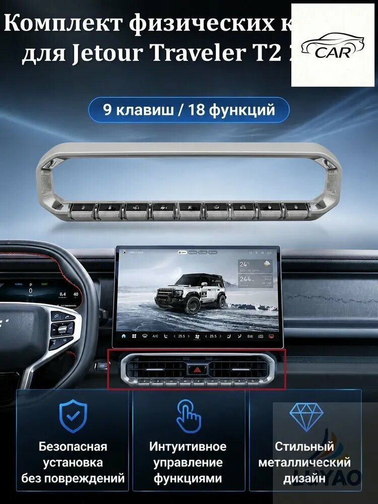 Комплект кнопок Jetour Traveler T2, 18 функций, установка без повреждений, серебристый