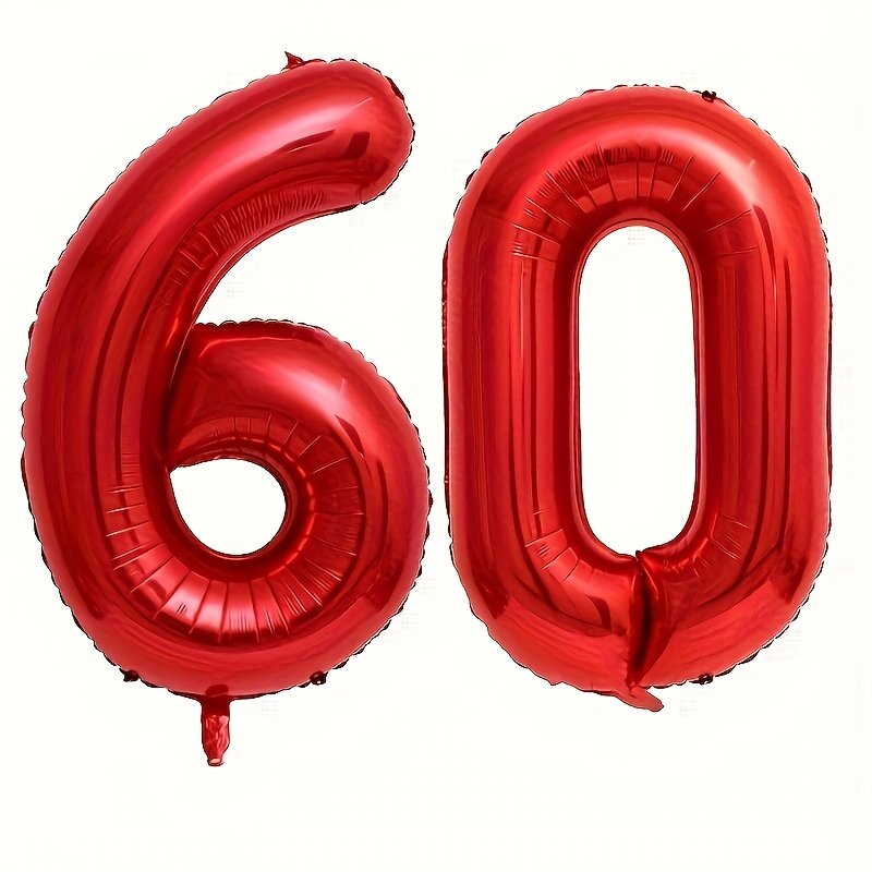 Воздушные шары-цифры «60», красные, из металлизированной фольги, 2 шт, для дня рождения и юбилея
