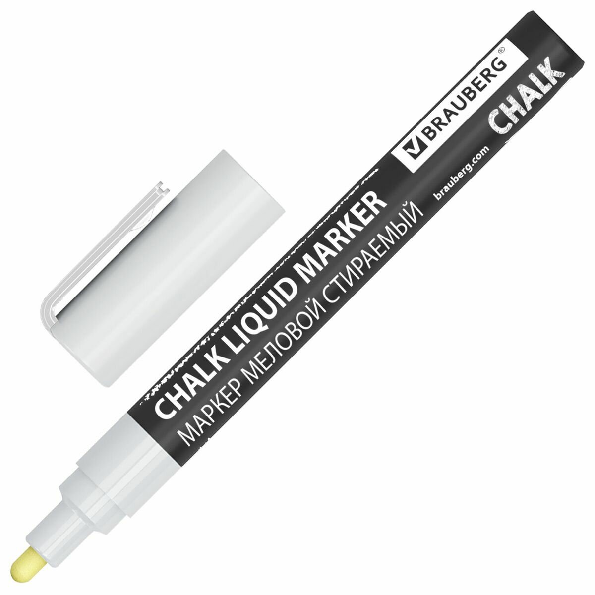 Маркер меловой Brauberg Chalk Liquid Marker (3мм, белый, стираемый) (152585), 10шт.