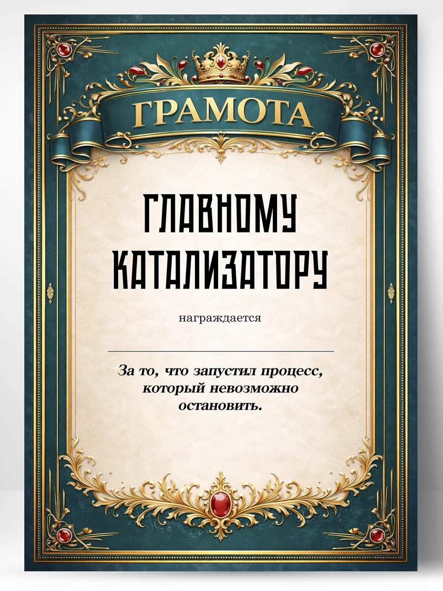 Грамота диплом в подарок - Главному катализатору