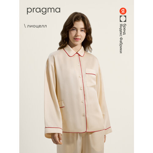 фото Рубашка pragma flow женская из лиоцелла с контрастным кантом, размер xl, бежевый