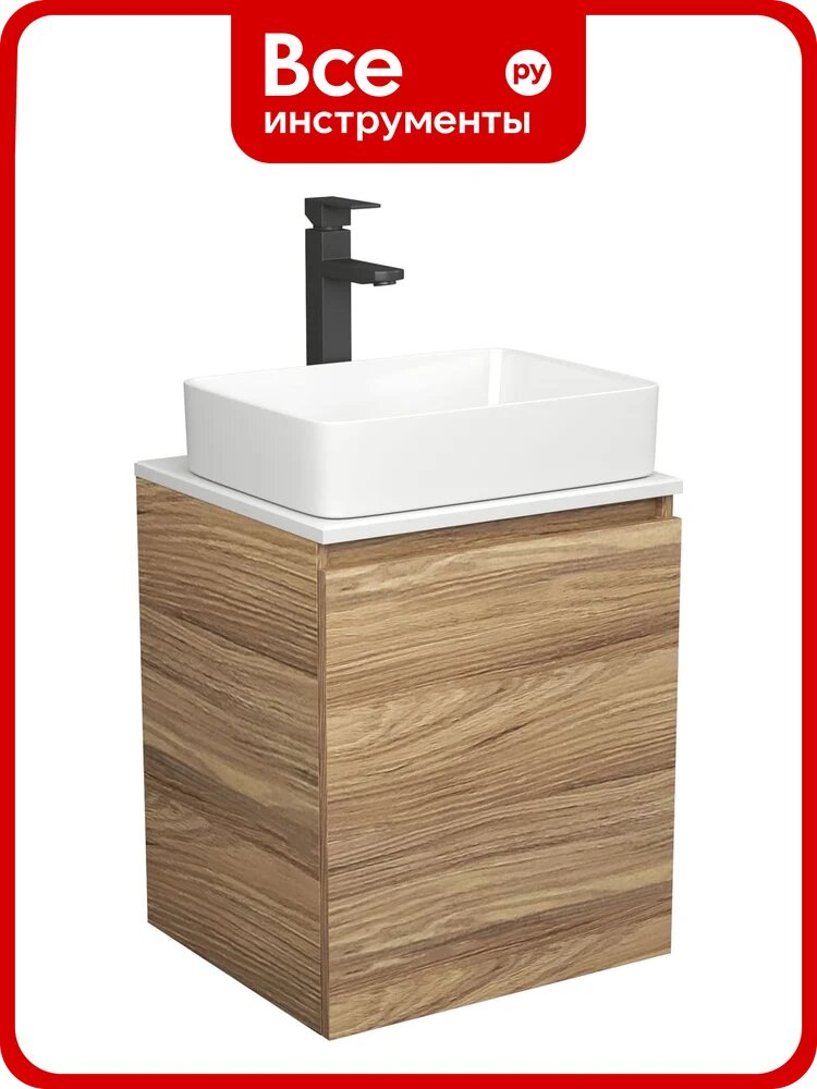 Тумба Bauedge Bau Dream Blackwood 50 с дверцей, раковина BAU Hotel, смеситель для раковины высокий Hotel Black, черный SD3032