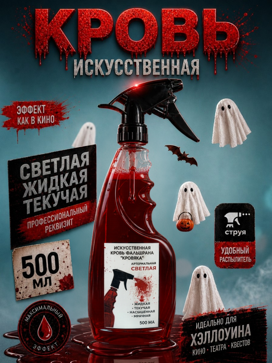 Искусственная кровь во флаконе с курковым распылителем (пшикалка черная) 500мл светлая