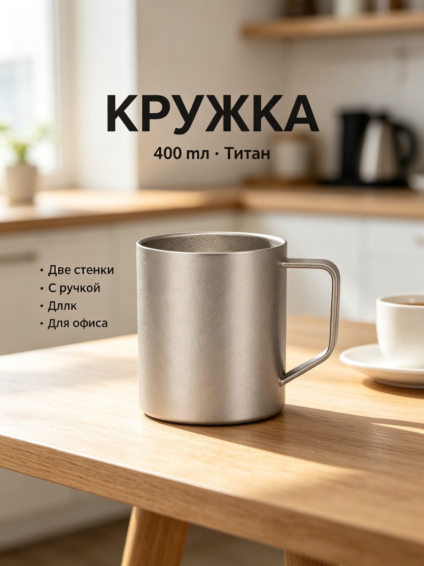 Титановая кружка 400 мл, двойные стенки, синий градиент без крышки