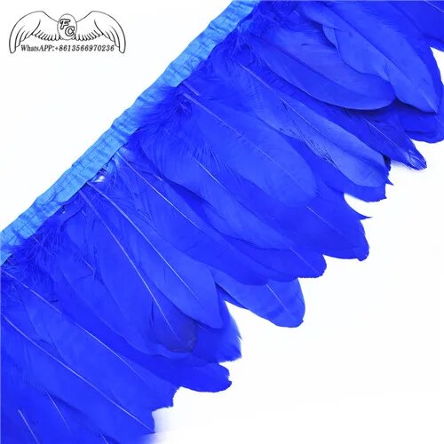 Окрашенные гусиные перья для декора 2 метра Синий, royal blue