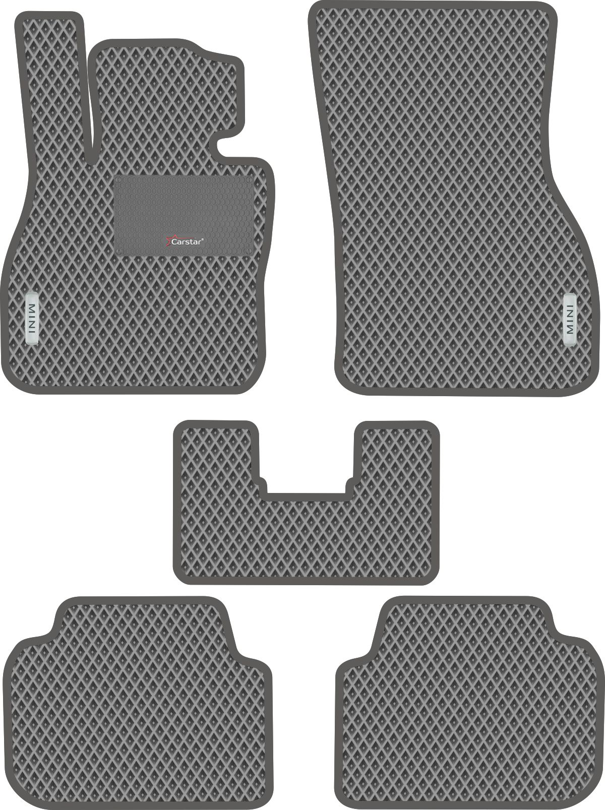 Автомобильные коврики EVA для Mini Clubman F54 (2015->), с каучуковым подпятником и 2 эмблемами Mini, серые с серым кантом, ячейка - ромб