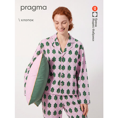 фото Рубашка pragma женская leaf из смесового хлопка, с принтом, размер 4xl, розовый