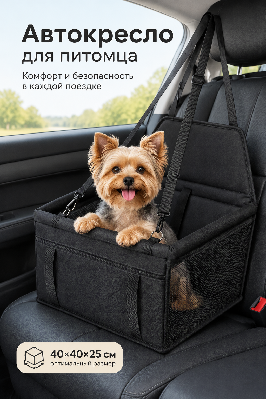 Подвесное автокресло с бортиками для собак и кошек, 40×40×25 см, черное