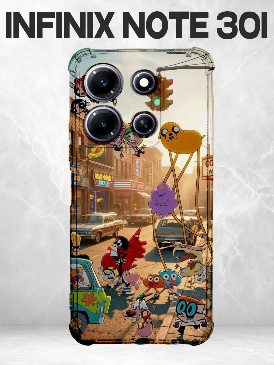Чехол на Infinix Note 30i с принтом мультгерои в городе
