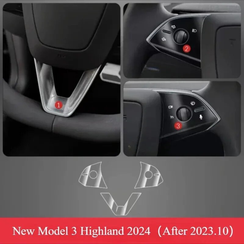 Декоративные накладки на руль Tesla Model 3 Highland 2024, 3 шт