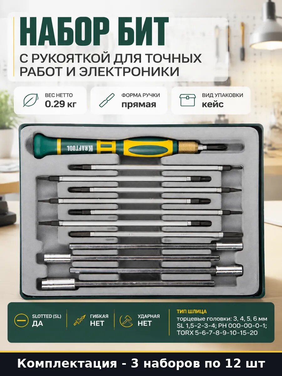 Набор бит с рукояткой для точных работ и электроники