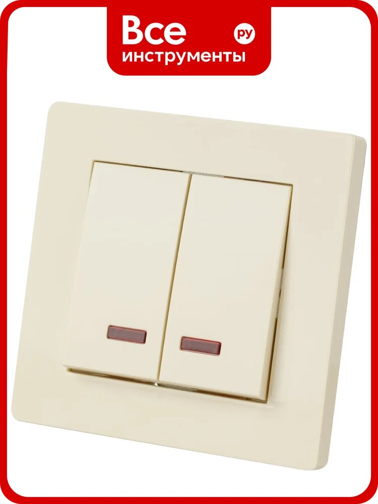 Выключатель TDM ELECTRIC Сенеж слоновая кость, 2 клавишный, с подсветкой, 10А SQ1816-0114