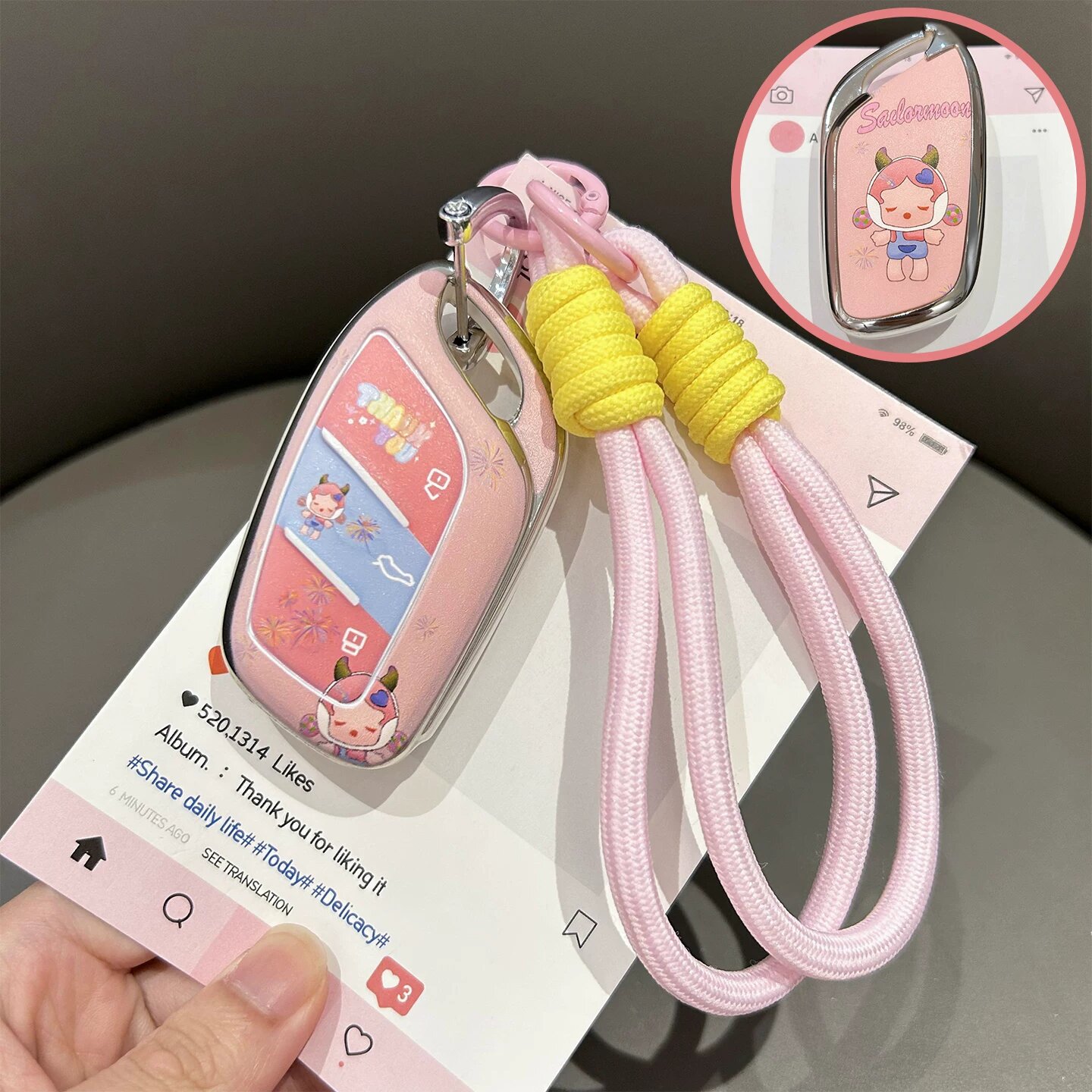 Ключница C Style Sleep Girl для MG5 2026 модели с розовой и желтой узловой тканью, универсальная подходит для авто
