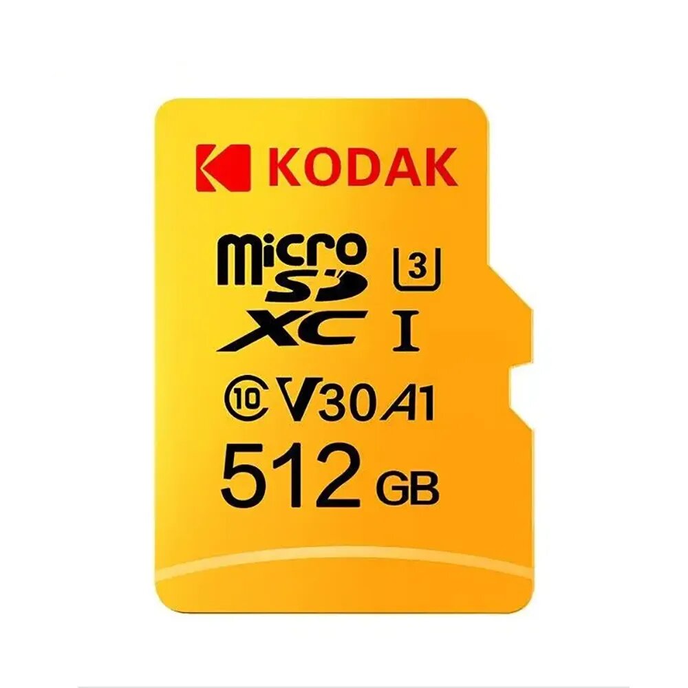 Карта памяти Kodak Ultra Performance 512GB microSDXC UHS-I U3 V30 A1, R/W 90/60 МБ/с желтая с адап