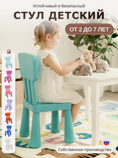 Изображение товара Стул детский Мамонт, пластиковый детский стульчик со спинкой, бирюзовый