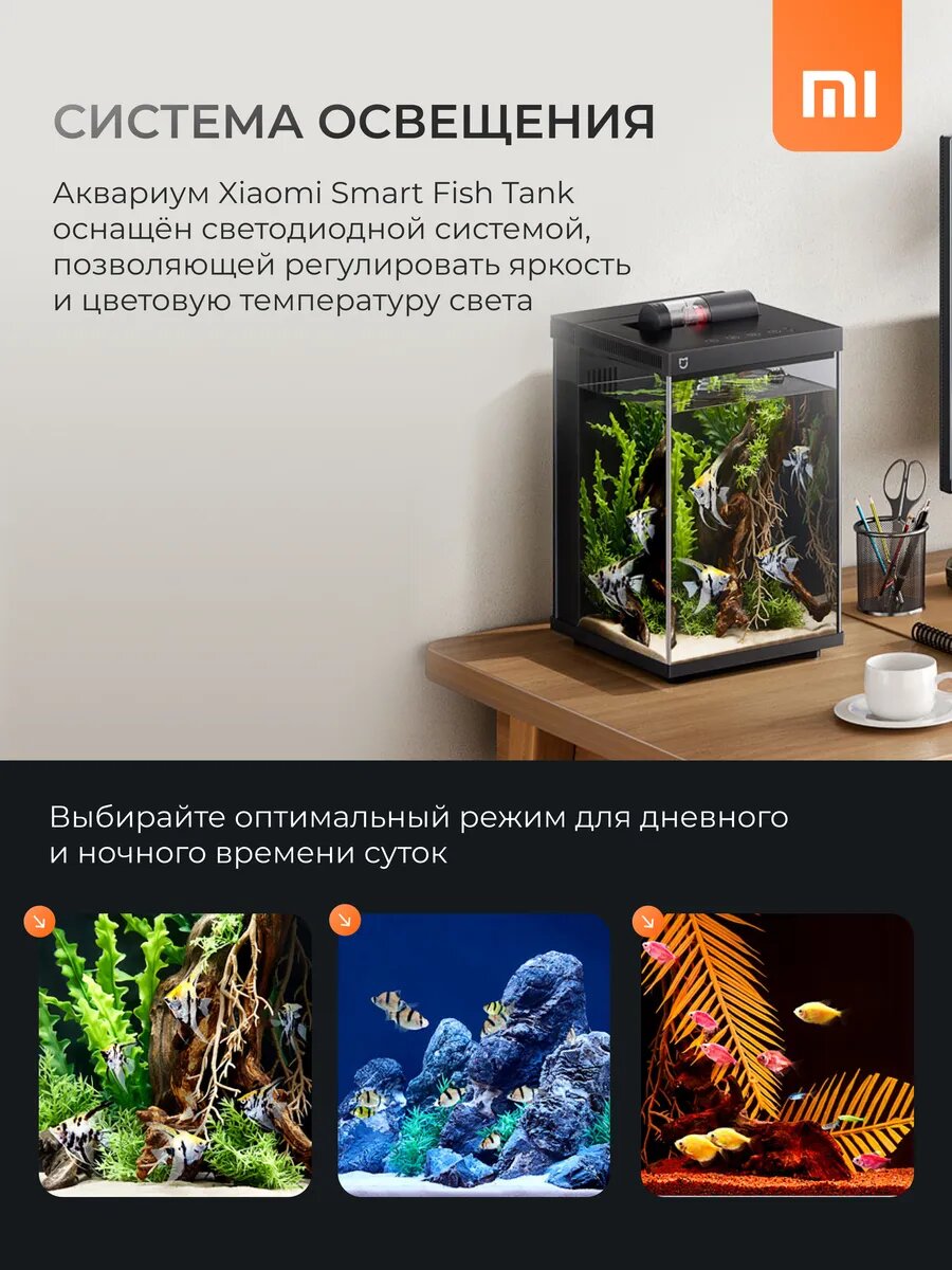 Умный аквариум Xiaomi Mijia MYG200 10 л с фильтром LED подсветкой автокормушкой управление с телефона черный — фото 1