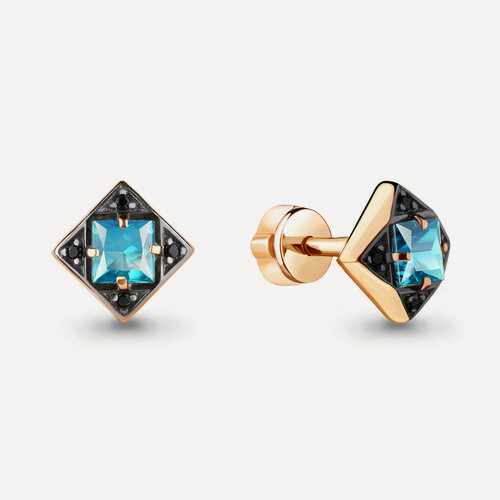 Изображение товара Серьги пусеты, серебро, 925 проба, золочение, топаз, кристалл