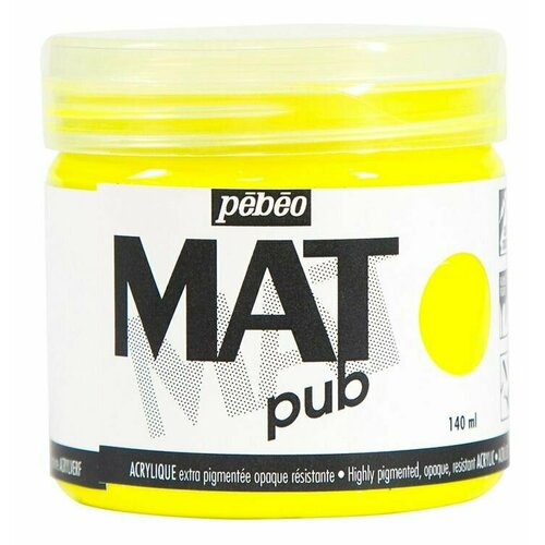 фото Краска акриловая pebeo экстра матовая mat pub №3 (желтый флуоресцентный), 140 мл
