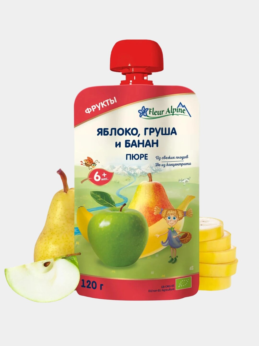 Пюре Fleur Alpine ORGANIC яблоко, груша и банан для детей с 6 месяцев, 90 г