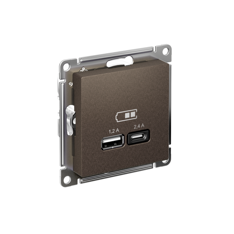 Розетка USB AtlasDesign тип A+C 5В/2.4А 2х5В/1.2А механизм мокко SE ATN000639
