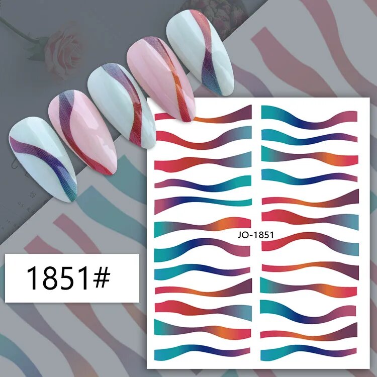 Наклейки на ногти JO1851, градиентные линии