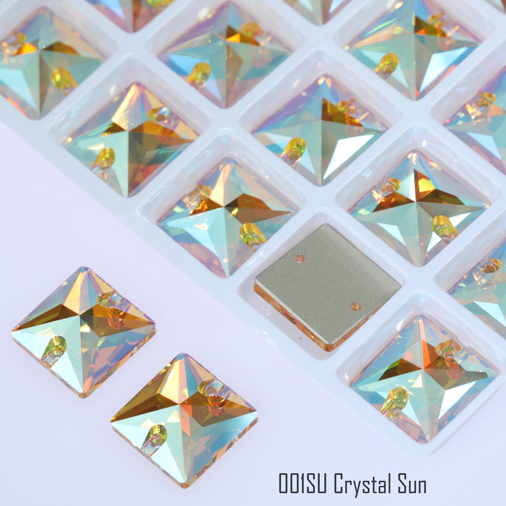 Кристаллы для вышивки, квадратные, золотистый оттенок 40Pcs 12mm12mm, SU Crystal Sun