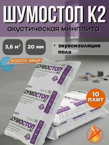 Изображение товара Звукоизоляционная минеральная плита акустическая Шумостоп - К2 3,6 м²