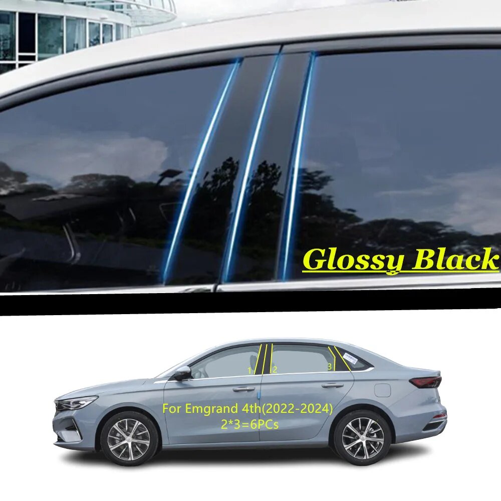 Накладки на стойки дверей (зеркала) из ТПУ/глянцевого пластика для Geely Emgrand 4-го Piano black