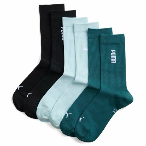 фото Носки puma unisex logo crew sock 3, комплект, 3 пары, размер 34-37, голубой, зеленый, черный