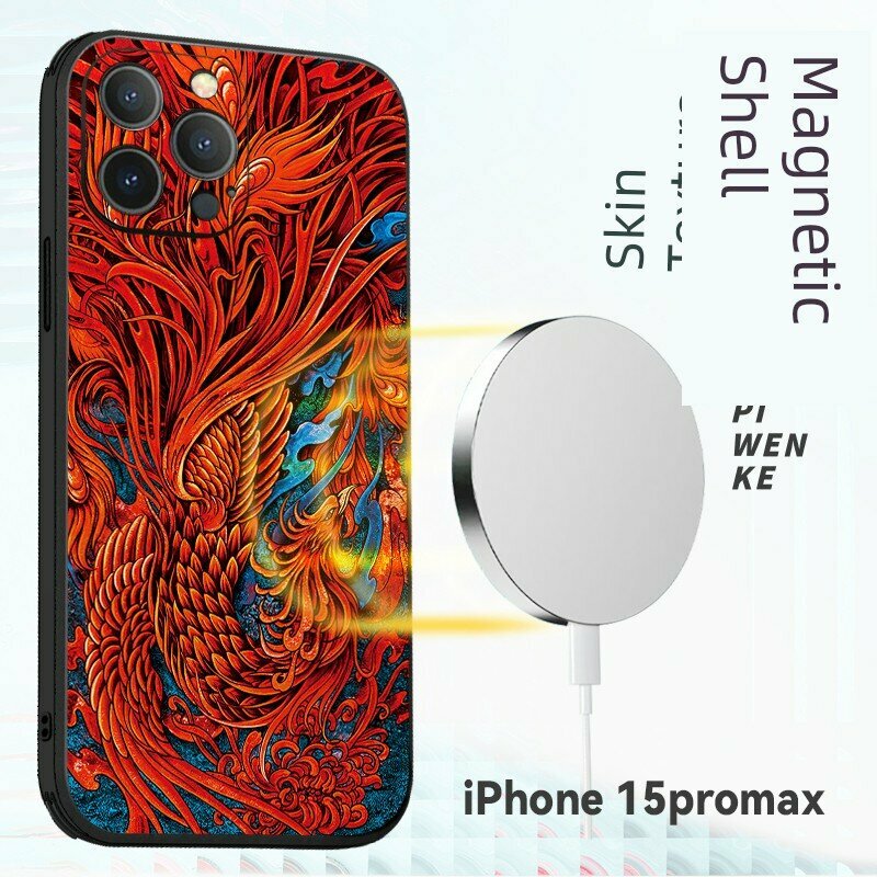 Чехол для iPhone 17 из силикона с дизайном феникса, магнитное крепление, черный цвет для премиальной защиты от падений
