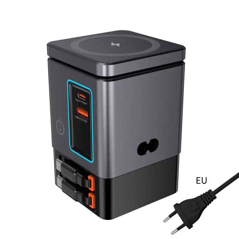 Зарядная Станция 6-в-1 С Выдвижным Кабелем USB-C, Комбинированная Зарядная Башня EU Plug