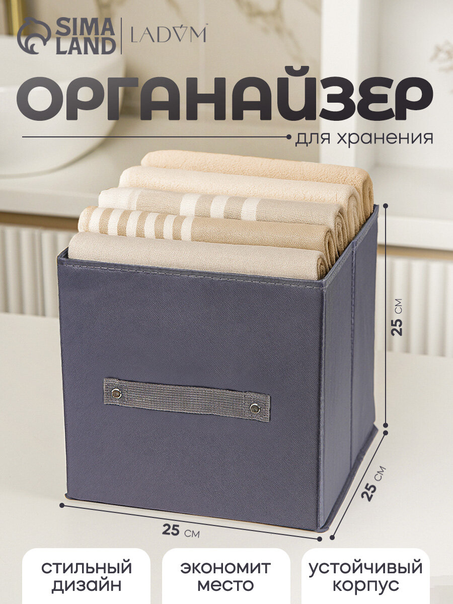 Органайзер для хранения вещей, коробка для хранения LaDom, размер 25х25х25 см, цвет чёрный