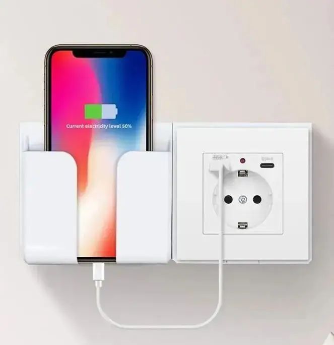 Розетка электрическая Viswe с USB-A и Type-C 20W Евророзетка с заземлением и подставкой для телефона, белая