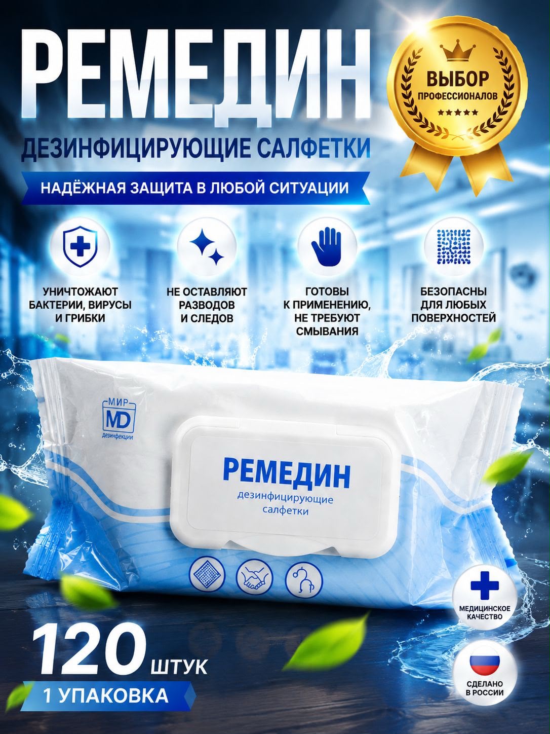 Дезинфицирующие салфетки Ремедин 120шт