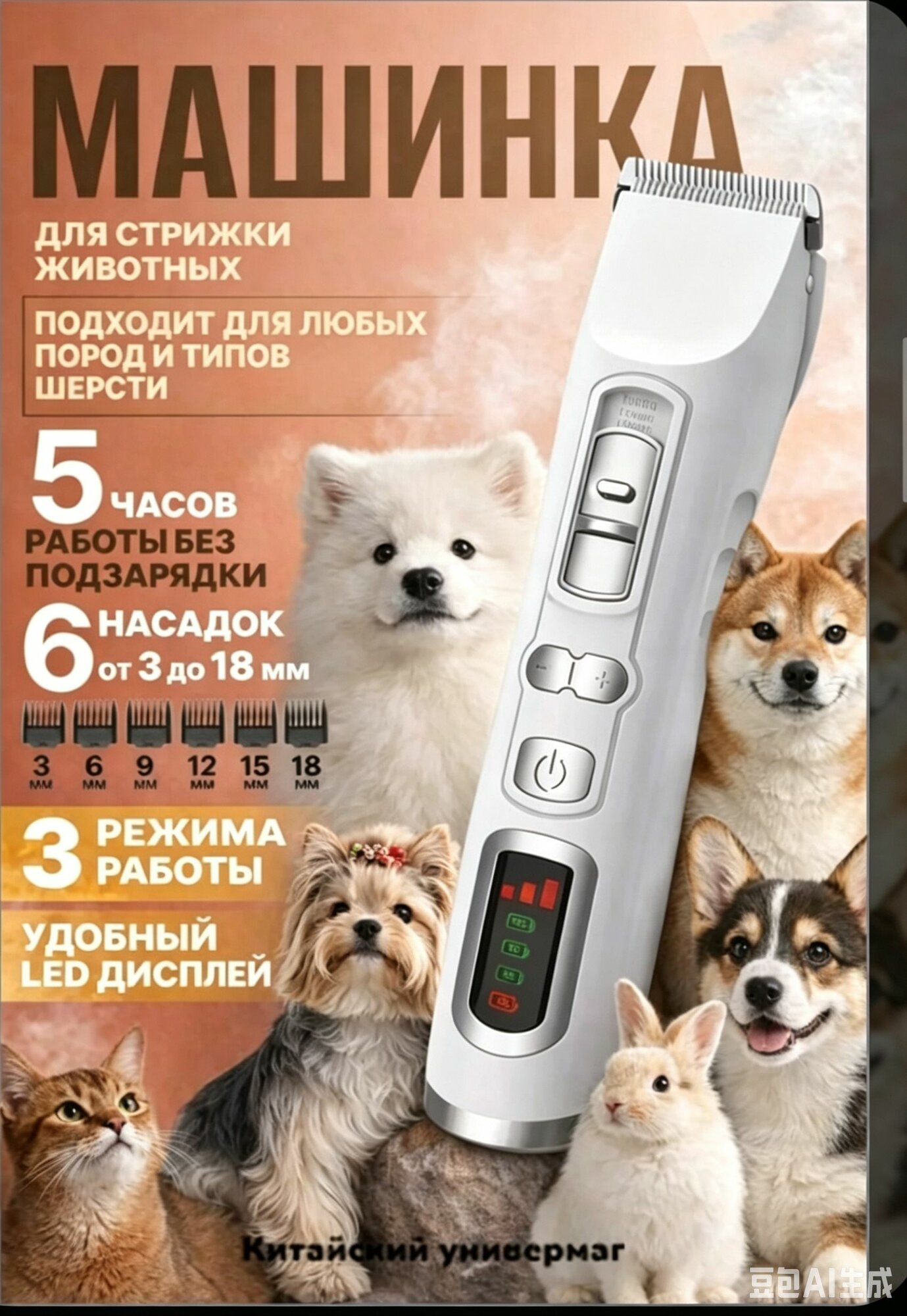 Машинка для стрижки собак и кошек, триммер для стрижки животных, набор для груминга SMEHNSER T2