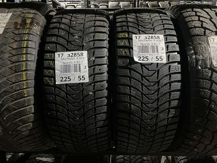 Комплект (2 шт) зимних БУ шин шипованные Michelin X-Ice North 3 225/55 R17 20% износ