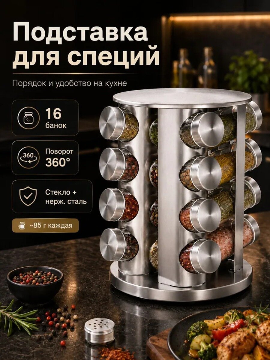 Банка для сыпучих продуктов, 90 мл, 16 шт, Цвет серебристый, Количество в упаковке, шт 16