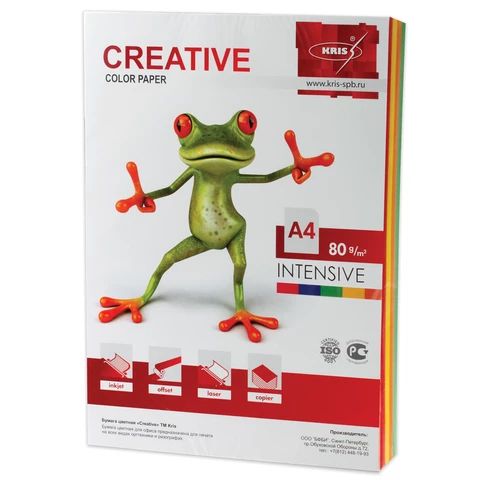 Бумага CREATIVE цветная А4, 80 г/м2, 100 л. 5 цветов х 20 л. (БИpr-100r-4027/1)