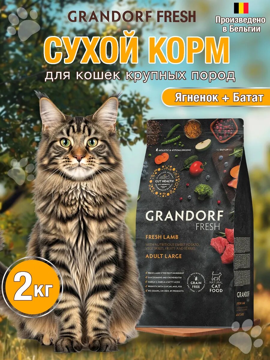 Сухой корм для кошек крупных пород Grandorf Fresh cat Lamb Large 2кг