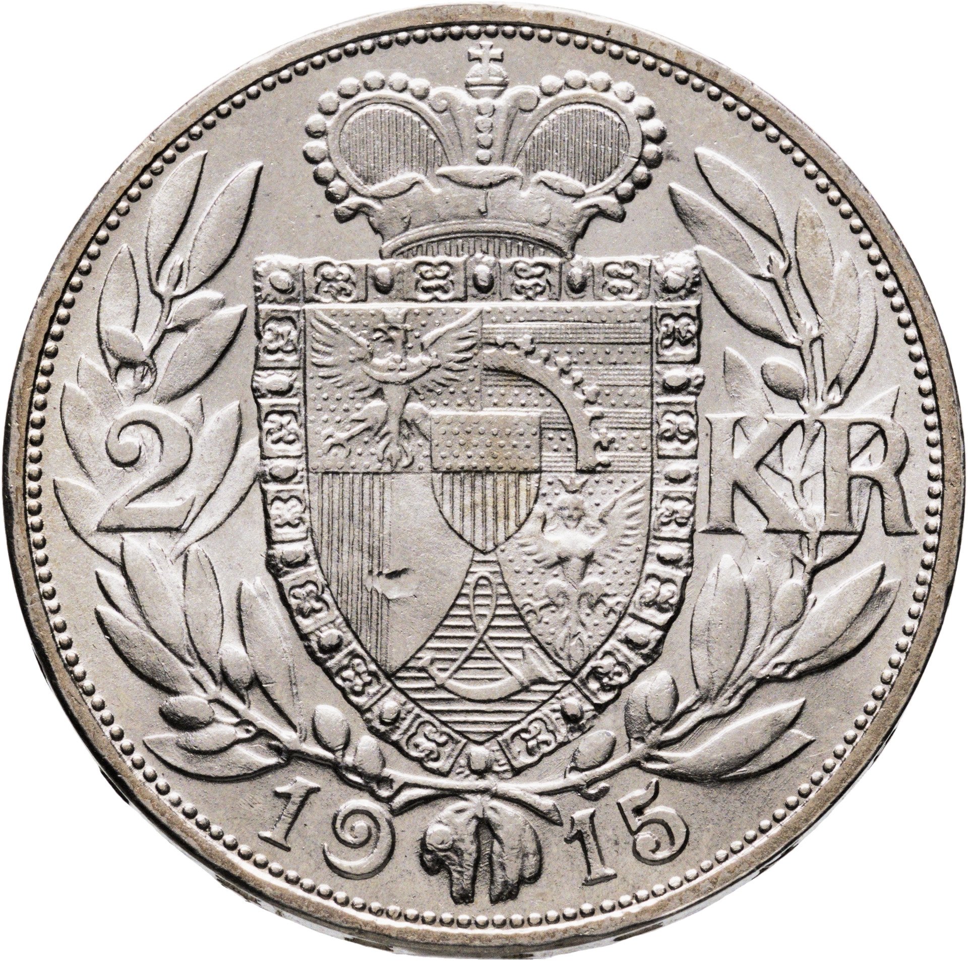 Лихтенштейн 2 кроны 1915, Серебро 835, в сохранности AU-UNC