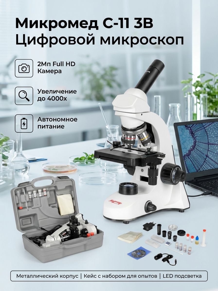 Цифровой микроскоп Микромед С-11 3B (цифра) в кейсе