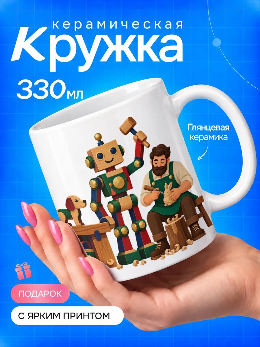Кружка керамическая TOP CUP, Мастерская игрушек, белая, 330 мл