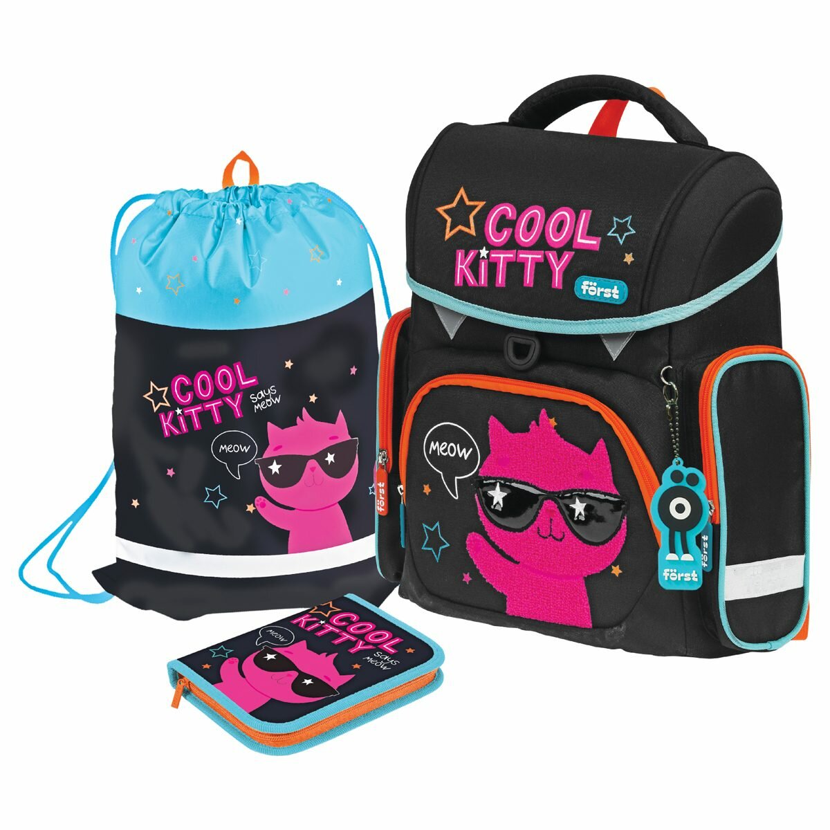 Ранец школьный Forst F-Set "Cool kitty" 35x29x16см, 1 отделение, анатомическая спинка, пенал, мешок для обуви (FT-RY-030203)