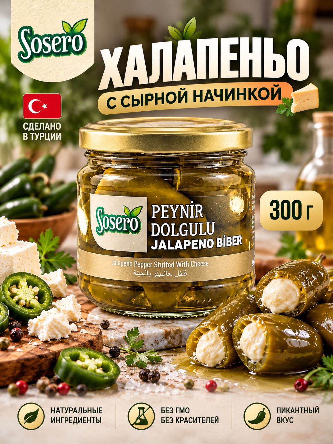 Перец Халапеньо острый с сырной начинкой 300 г